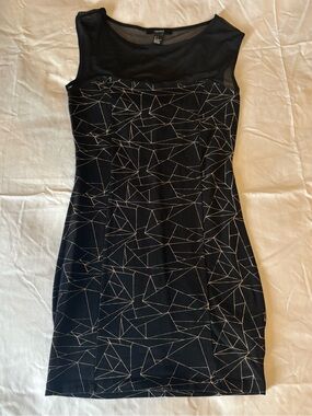 Geometric Black Sleeveless Mini Dress